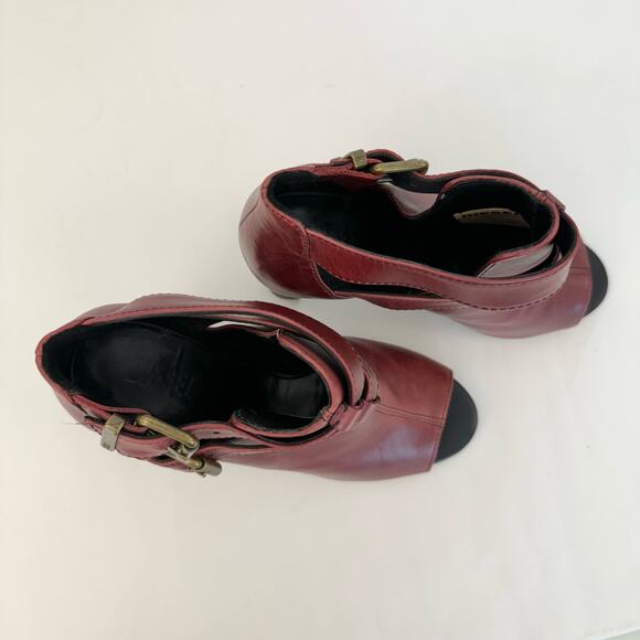 Diesel High Heel Booties Peep-Toe Dark Red Combat Sole | Size US 9 - Picture 6 of 12